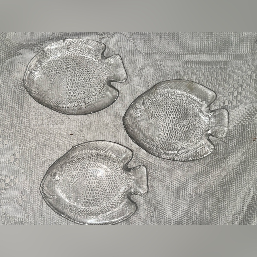 1970’s Arcoroc France "Poisson" clear pressed-glass fish plates